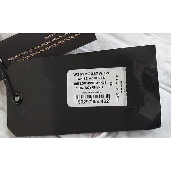 NWT - Rag & Bone Dre Low-Rise Ankle Slim Boyfriend Jeans in White Size: 31 - Picture 4 of 5